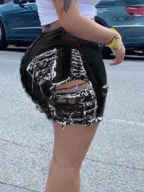 LW Mid Waist Ripped Denim Shorts