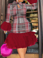 LW Plus Size Plaid Print Layered Cascading Bodycon Dress XL