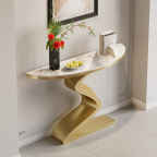 Modern 39.4"  White & Gold Curved Console Table with Sintered Stone Top Half Moon Shape