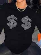 LW Plus Size Rhinestone Dollar Sign Decor T-shirt XL
